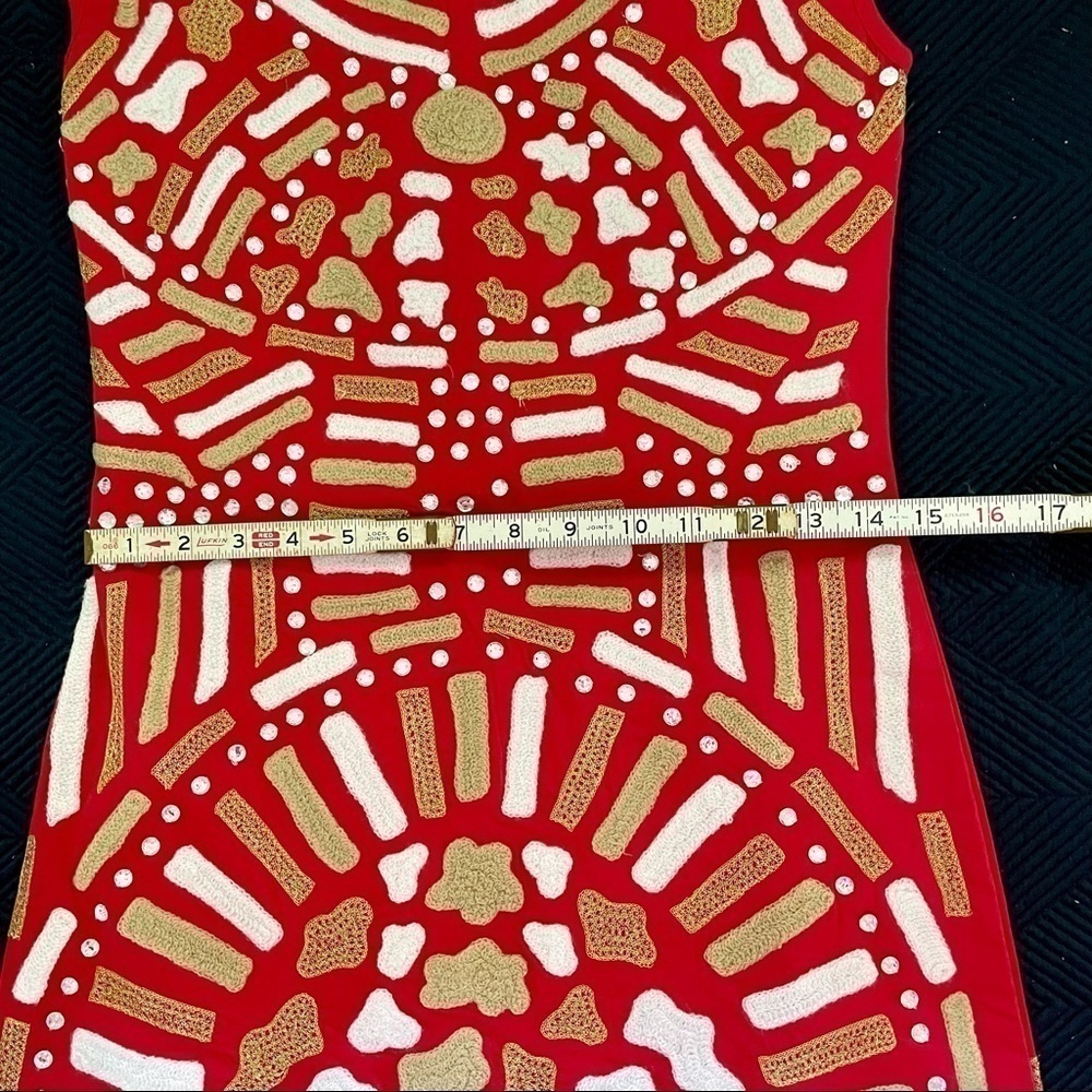 ALMATRICHI European fully embroidered red sleeveless sheath dress from Spain, 6﻿ - Picture 9 of 13